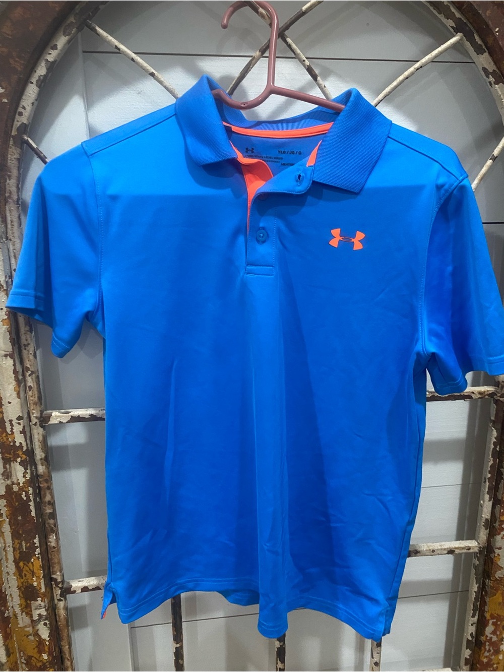Under Armour Bright Blue Polo with Orange Logo Boys Large